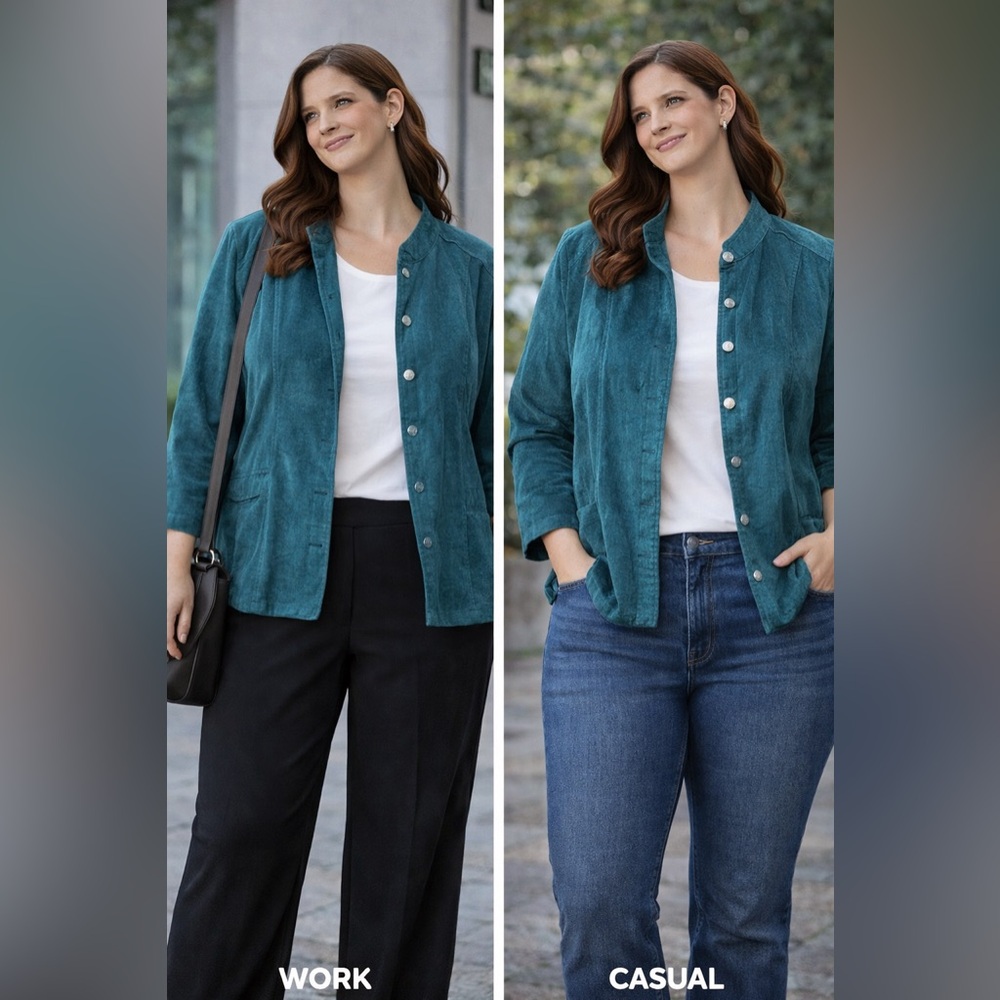 CJ Banks Teal‎ Button Front Jacket Blazer Women’s Plus Size 2X